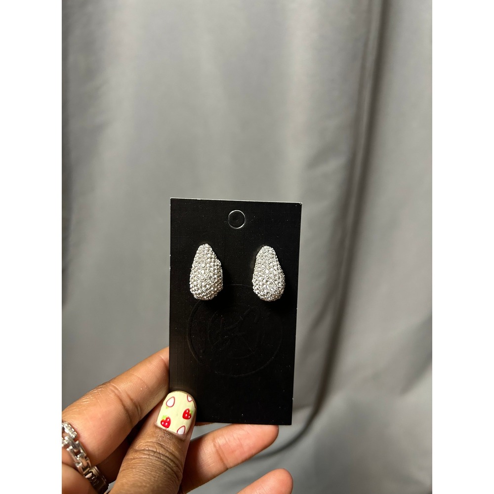 White Rhinestone Teardrop Stud Earrings Pave Crystal Sparkle Statement Jewelry